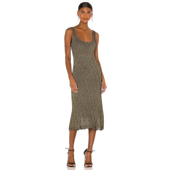 Misa Dresses & Skirts - MISA Salma Gold Metallic Knit Sleeveless Scoop Neck Midi Dress Size XS
